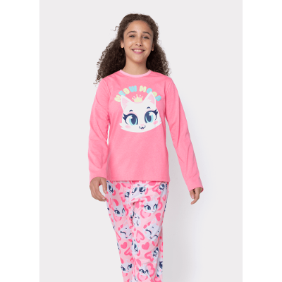 Pijama Manga Longa Menina Teen Gata