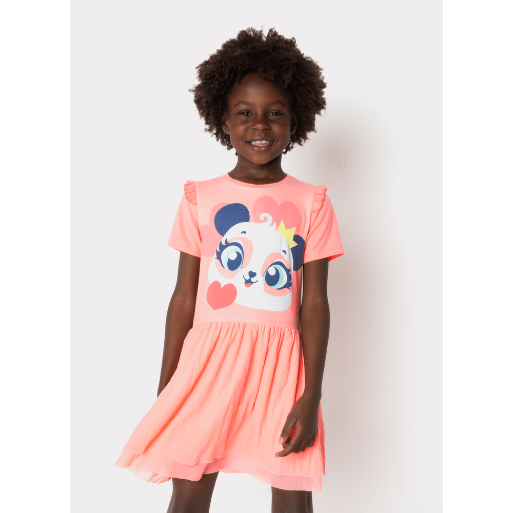 Camisola Manga Curta Menina Panda Romântico - 1