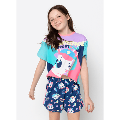 Pijama Manga Curta Viscolycra Menina Teen Unicórnio Tênis