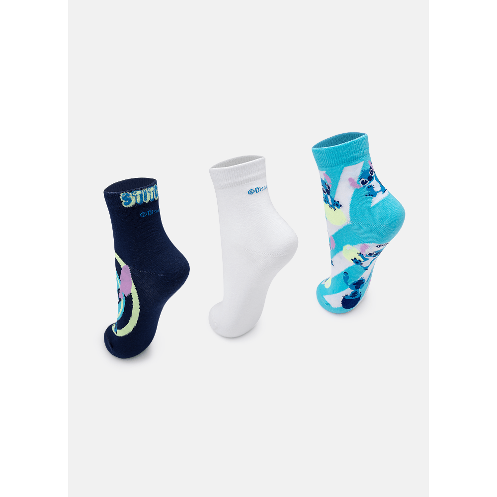 Kit com 3 Meias Cano Curto Unissex Adulto Stitch - 3