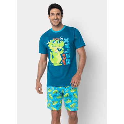 Pijama Manga Curta Algodão Masculino Jacaré Relax