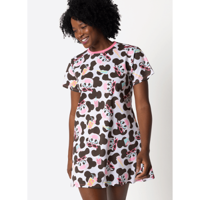 Camisola Manga Curta Algodão Feminina Vaca Summer