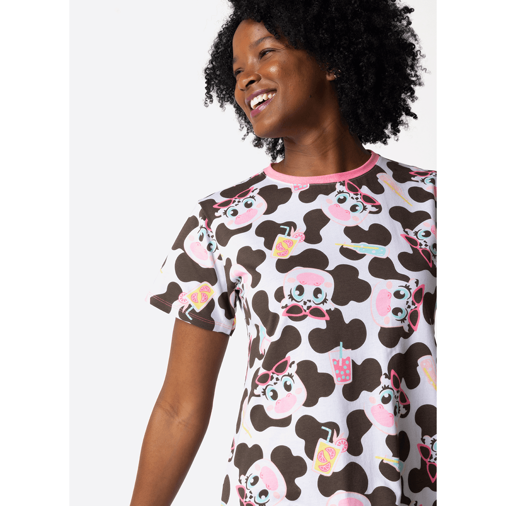 Camisola Manga Curta Algodão Feminina Vaca Summer - 2