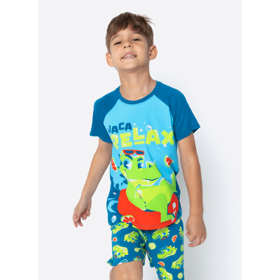 Pijama Manga Curta Viscolycra Menino Jacaré Relax