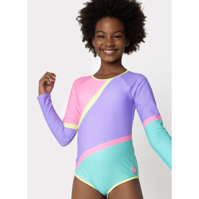 Maiô Manga Longa com Proteção Solar Menina Teen Colorfull