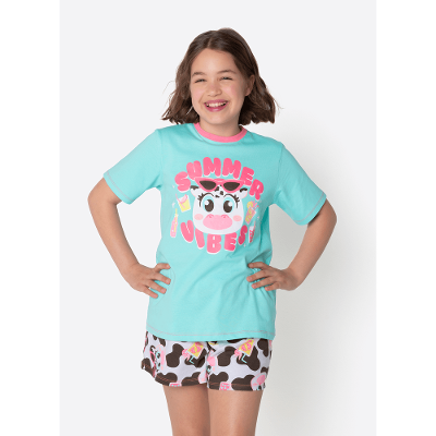 Pijama Manga Curta Algodão Menina Teen Vaca Summer