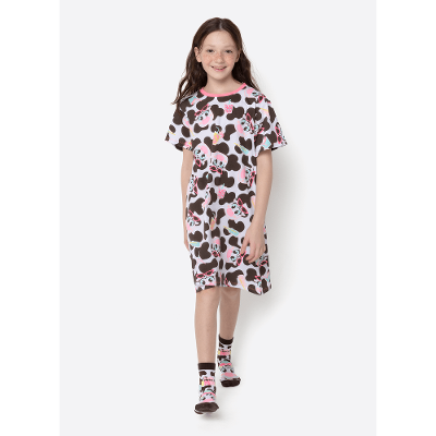 Camisola Manga Curta Algodão Menina Teen Vaca Summer