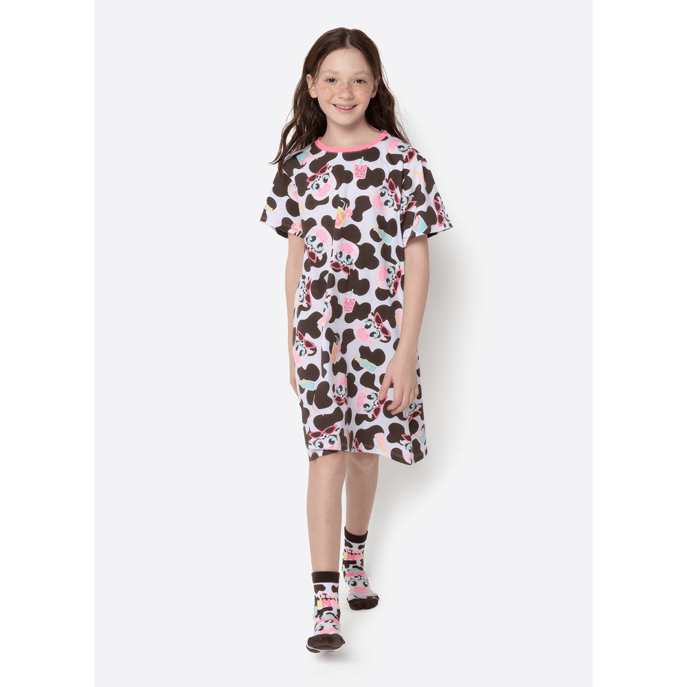 Camisola Manga Curta Algodão Menina Teen Vaca Summer - 1