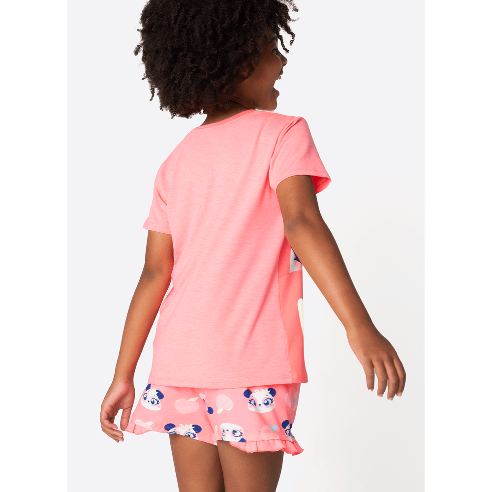 Pijama Manga Curta Viscolycra Menina Teen Panda Romântico - 4