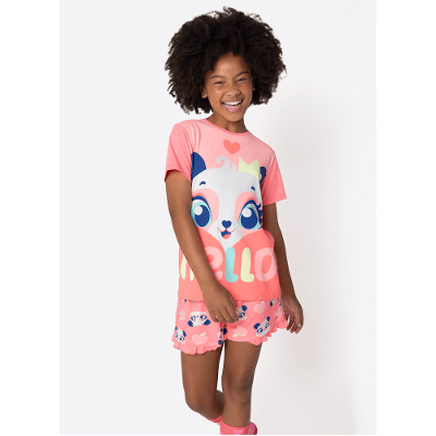 Pijama Manga Curta Viscolycra Menina Teen Panda Romântico
