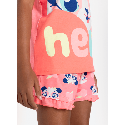Pijama Manga Curta Viscolycra Menina Teen Panda Romântico