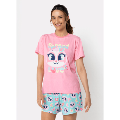 Pijama Manga Curta Feminino Preguiça Picnic
