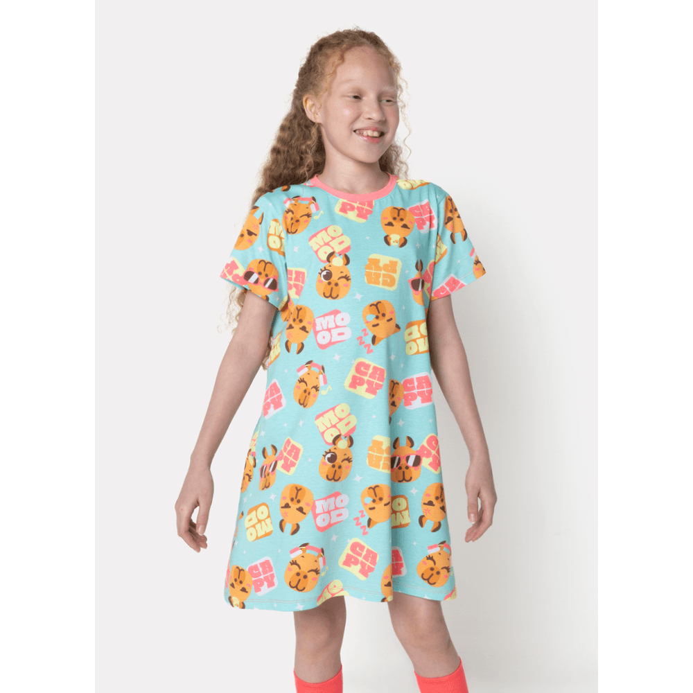 Camisola Manga Curta Algodão Menina Teen Capy Bora - 1