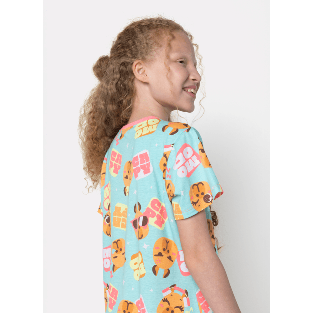 Camisola Manga Curta Algodão Menina Teen Capy Bora - 3