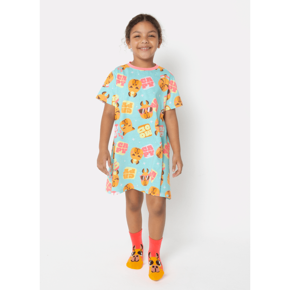 Camisola Manga Curta Algodão Menina Capy Bora - 1