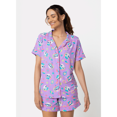 Pijama Manga Curta Viscose Feminino Unicórnio Tênis