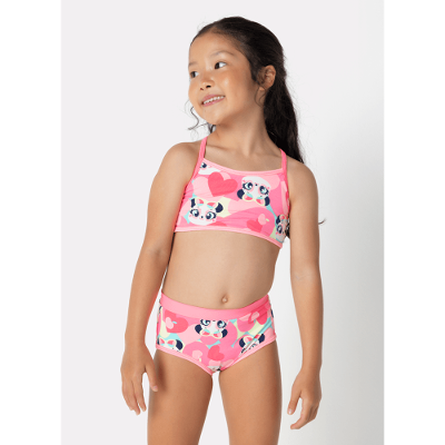 Biquíni com Proteção Solar Menina Panda Romântico