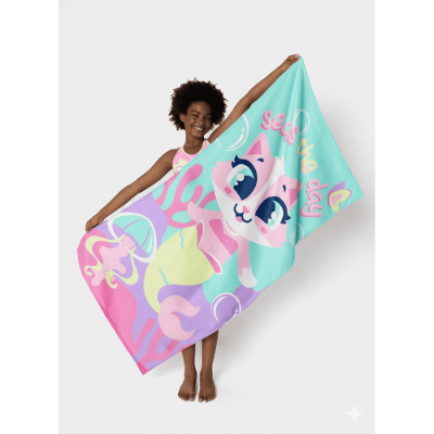 Toalha de Praia Menina Gata Sereia