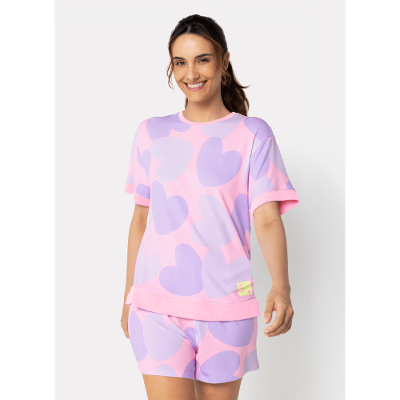 Pijama Manga Curta Viscolycra Feminino Coração
