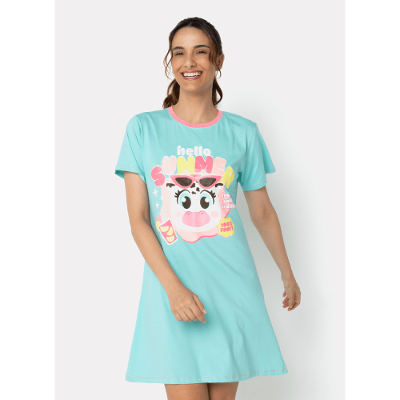 Camisola Manga Curta Algodão Feminina Vaca Summer