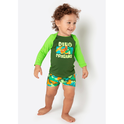 Camiseta Manga Longa com Proteção Solar Bebê Menino Dino Trio