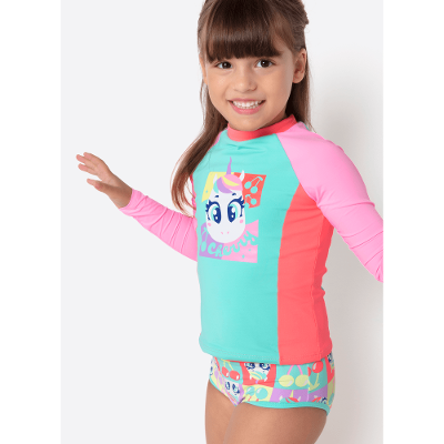Camiseta Manga Longa com Proteção Solar Menina Unicórnio Cherry