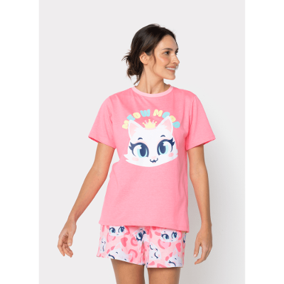Pijama Manga Curta Feminino Gata