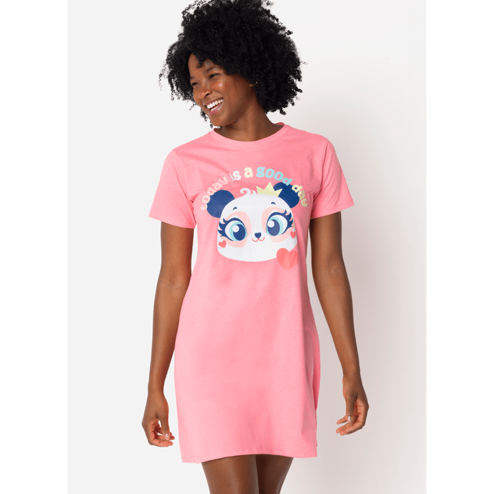 Camisola Manga Curta Feminina Panda Romântico - 1