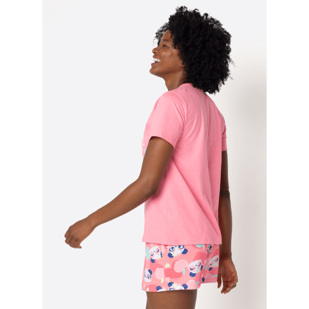 Pijama Manga Curta Feminino Panda Romântico - 3