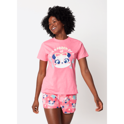 Pijama Manga Curta Feminino Panda Romântico