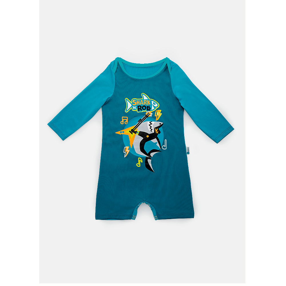 Macacão Manga Longa Microfibra Bebê Menino Tubarão Rockstar - 1