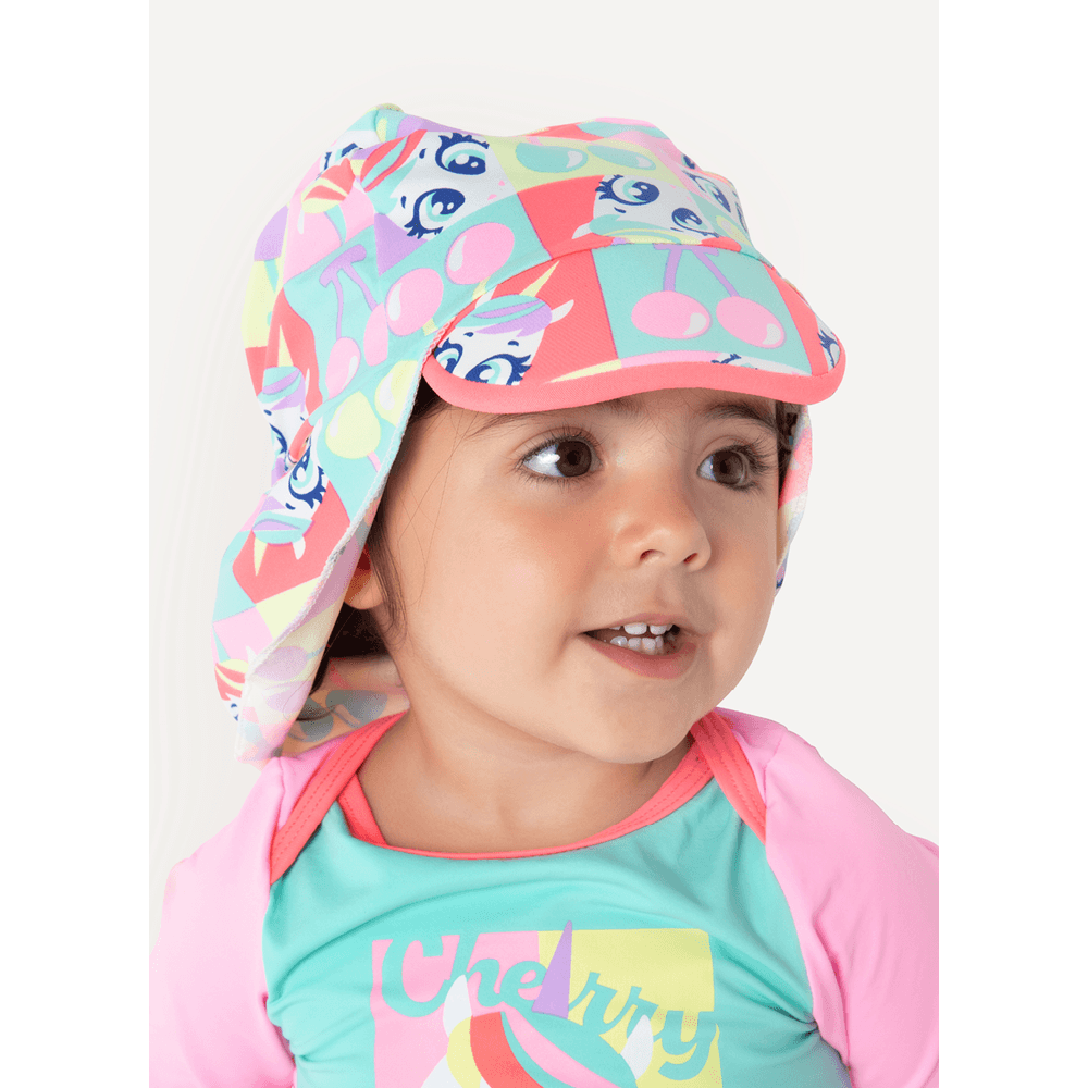 Chapéu com Proteção Solar Bebê Menina Unicórnio Cherry - 3