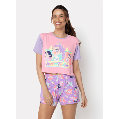 Pijama Manga Curta Viscolycra Feminino Guerreiras do K-Pop