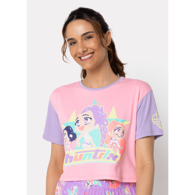 Pijama Manga Curta Viscolycra Feminino Guerreiras do K-Pop