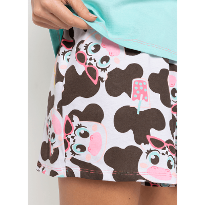 Pijama Manga Curta Algodão Feminino Vaca Summer