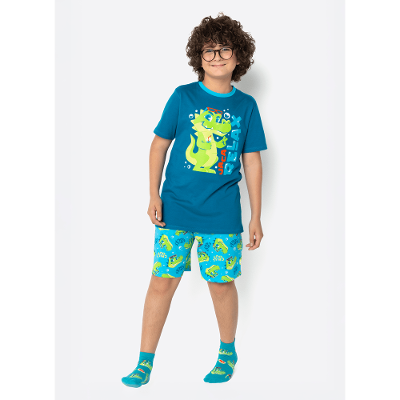 Pijama Manga Curta Algodão Menino Teen Jacaré Relax