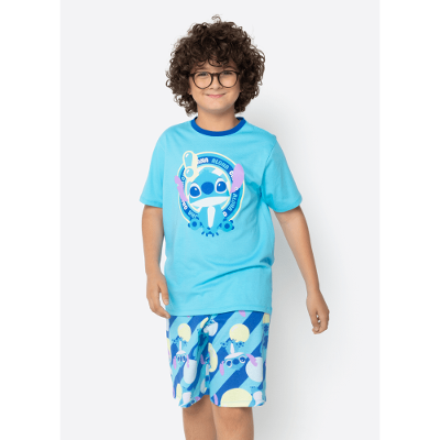 Pijama Manga Curta Algodão Menino Teen Stitch