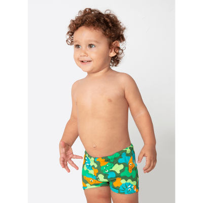 Sunga Boxer com Proteção Solar Bebê Menino Dino Trio