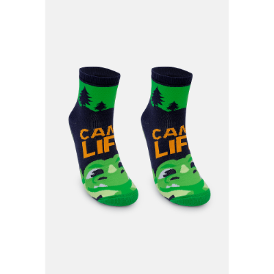 Meia Soquete com Sola Emborrachada Menino Teen Dragão Camping