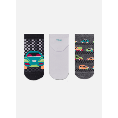 Kit com 3 Meias Cano Curto Menino Carros