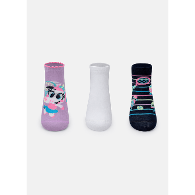 Kit com 3 Meias Cano Curto Menina Unicórnio Tênis