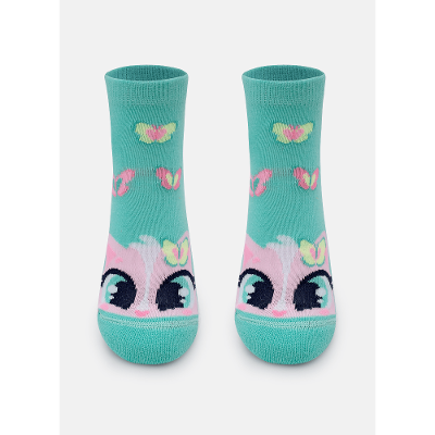 Meia Cano Curto Antiderrapante Menina Gata Picnic