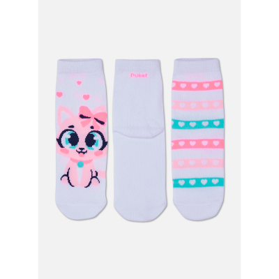 Kit com 3 Meias Soquete Menina Gata