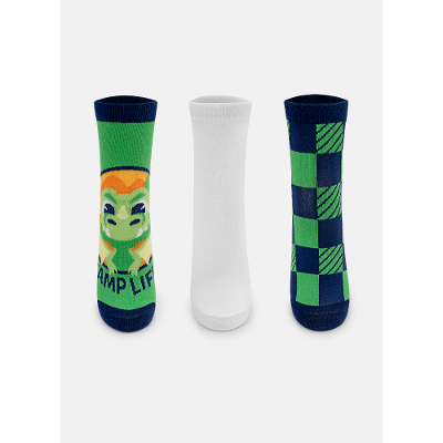 Kit com 3 Meias Cano Curto Menino Teen Dragão Camping