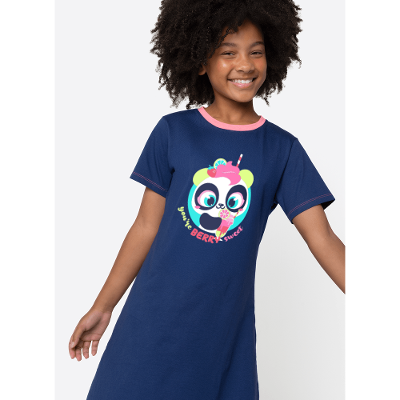 Camisola Manga Curta Algodão Menina Panda