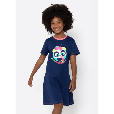 Camisola Manga Curta Algodão Menina Panda