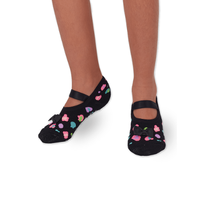 Meia Sapatilha Antiderrapante Menina Onça com Aplique Laço