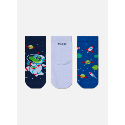 Kit com 3 Meias Soquete Bebê Menino Jacaré Astronauta