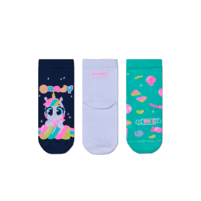 Kit com 3 Meias Soquete Bebê Menina Unicórnio