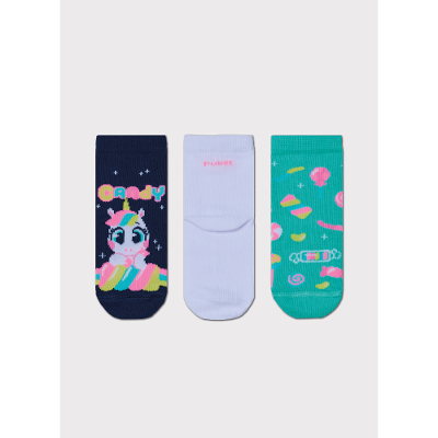 Kit com 3 Meias Soquete Bebê Menina Unicórnio